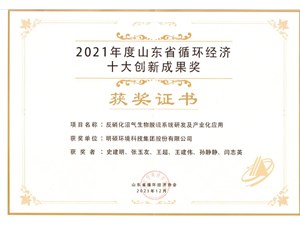 熱烈祝賀明碩環(huán)境集團榮獲20212年度山東省循環(huán)經(jīng)濟十大創(chuàng)新成果獎